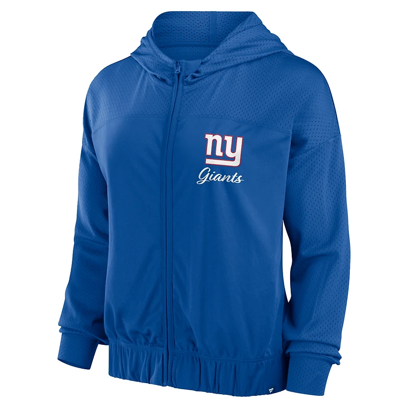 Sweat à capuche entièrement zippé Fanatics Royal New York Giants Script Lock pour femme