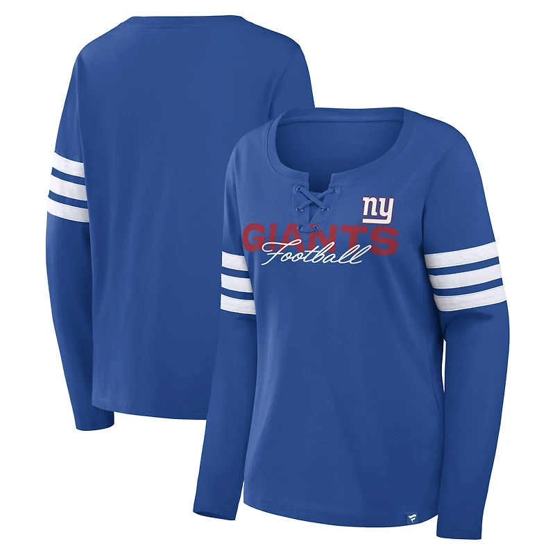 T-shirt à manches longues lacets Fanatics Royal New York Giants pour femmes