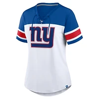 Women's Fanatics White/Royal New York Giants Athena Rhinestone Lace-Up V-Neck T-Shirt