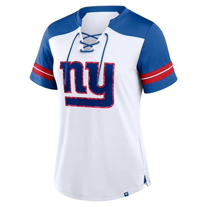 Women's Fanatics White/Royal New York Giants Foiled Primary Lace-Up T-Shirt