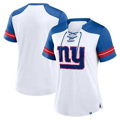 Women's Fanatics White/Royal New York Giants Foiled Primary Lace-Up T-Shirt