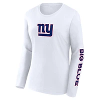 T-shirt à manches longues en coton léger Fanatics White New York Giants pour femmes