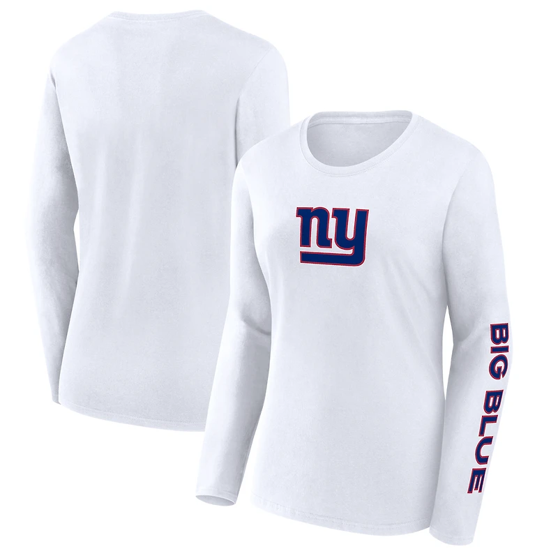 T-shirt à manches longues en coton léger Fanatics White New York Giants pour femmes
