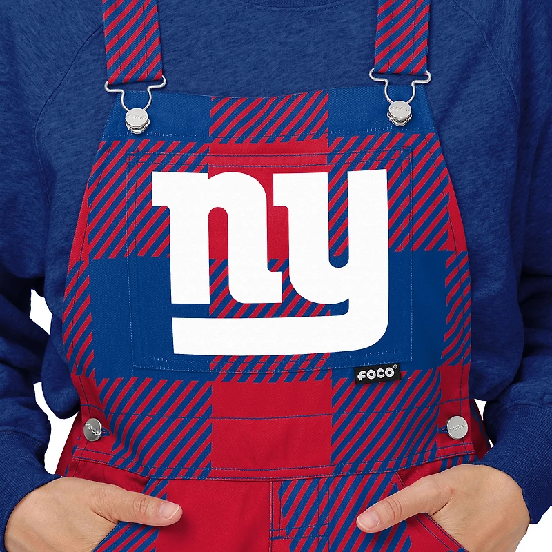 Salopette à carreaux avec grand logo FOCO Royal New York Giants pour femme