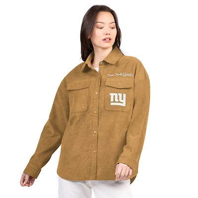 Women's G-III 4Her by Carl Banks  Brown New York Giants Re-Match Corduroy Full-Snap Shacket