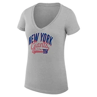 T-shirt léger à col en V et coupe ultra-ajustée G-III 4Her par Carl Banks pour femme, gris chiné, avec logo filigrane des Giants de New York