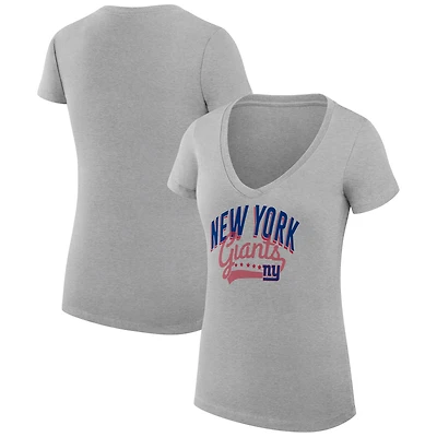 T-shirt léger à col en V et coupe ultra-ajustée G-III 4Her par Carl Banks pour femme, gris chiné, avec logo filigrane des Giants de New York