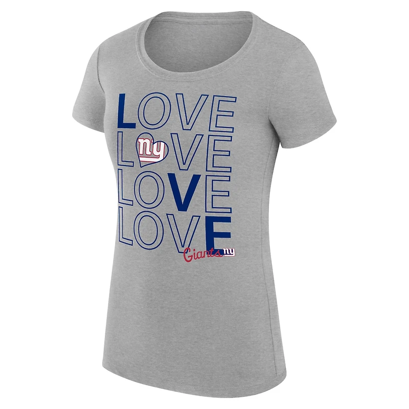 T-shirt léger à imprimé Love pour femme G-III 4Her par Carl Banks, gris chiné, coupe ultra-ajustée, des New York Giants