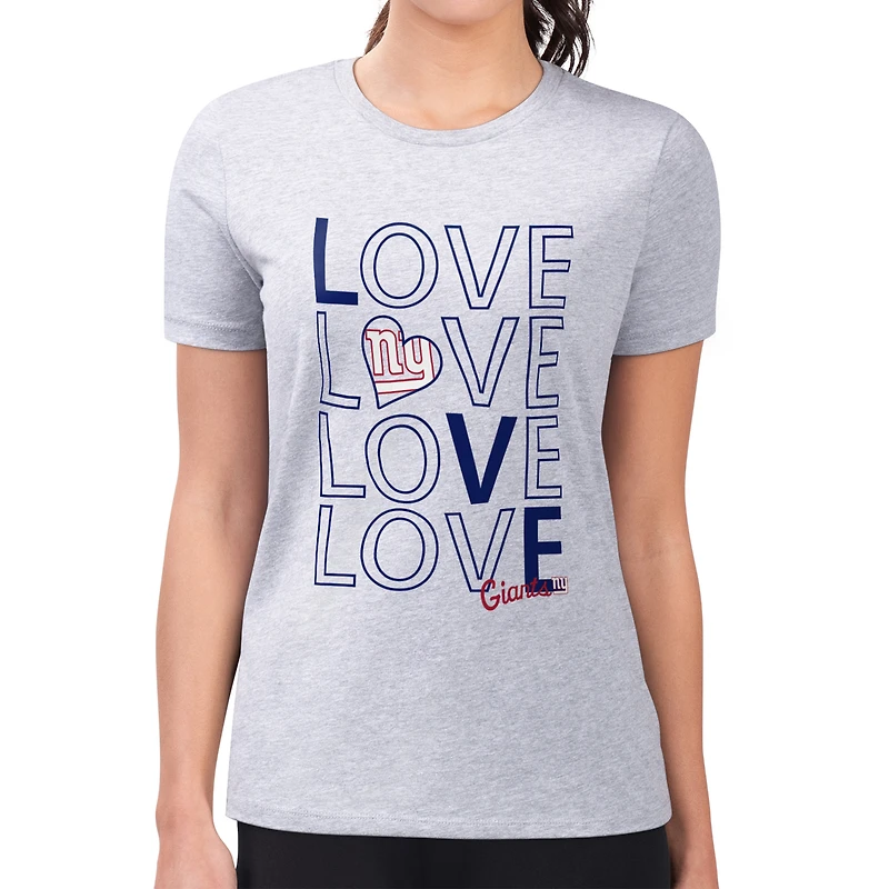 T-shirt léger à imprimé Love pour femme G-III 4Her par Carl Banks, gris chiné, coupe ultra-ajustée, des New York Giants