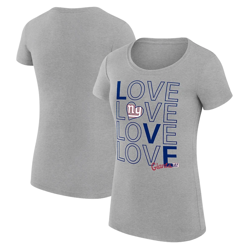 T-shirt léger à imprimé Love pour femme G-III 4Her par Carl Banks, gris chiné, coupe ultra-ajustée, des New York Giants