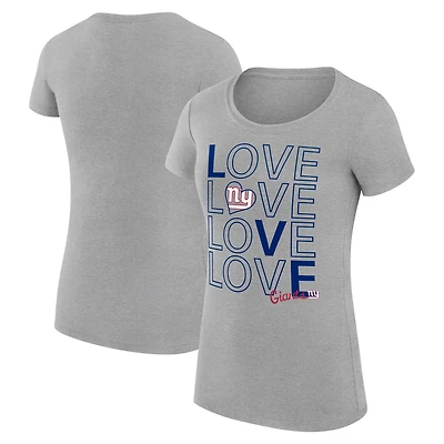 T-shirt léger à imprimé Love pour femme G-III 4Her par Carl Banks, gris chiné, coupe ultra-ajustée, des New York Giants