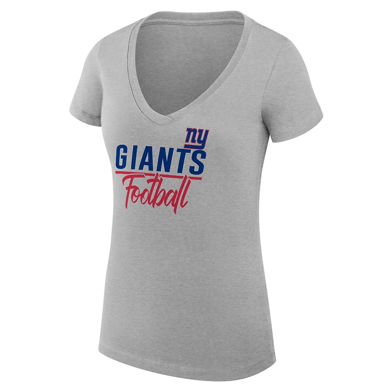 T-shirt léger à col en V et coupe ultra-ajustée G-III 4Her par Carl Banks pour femme, gris chiné, des Giants de New York