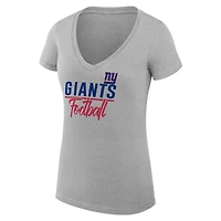 T-shirt léger à col en V et coupe ultra-ajustée G-III 4Her par Carl Banks pour femme, gris chiné, des Giants de New York