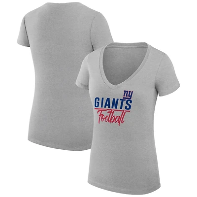 T-shirt léger à col en V et coupe ultra-ajustée G-III 4Her par Carl Banks pour femme, gris chiné, des Giants de New York