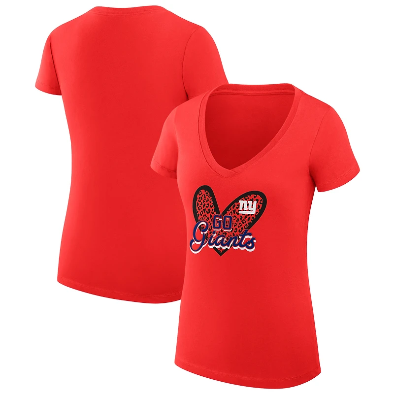 T-shirt léger à col en V et coupe ultra-ajustée G-III 4Her par Carl Banks pour femme, motif léopard cœur, des Giants de New York