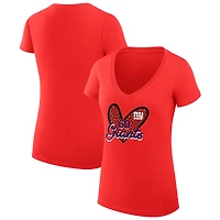 T-shirt léger à col en V et coupe ultra-ajustée G-III 4Her par Carl Banks pour femme, motif léopard cœur, des Giants de New York