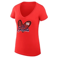 T-shirt léger à col en V et coupe ultra-ajustée G-III 4Her par Carl Banks pour femme, motif léopard cœur, des Giants de New York