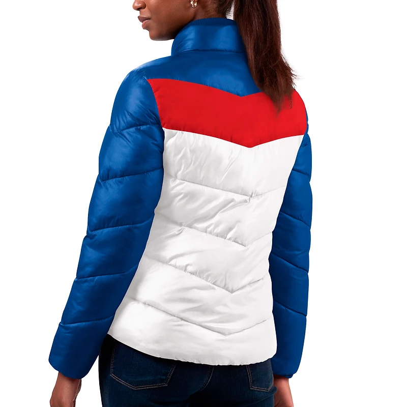 Veste matelassée entièrement zippée New Star G-III 4Her par Carl Banks pour femmes, blanc/royal, York Giants