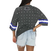 T-shirt à col en V jersey rayures sportives et strass pour femme Gameday Couture Anthracite New York Giants Kickoff Time