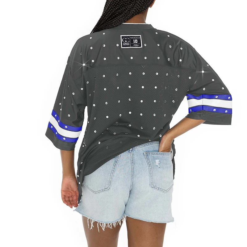 T-shirt à col en V jersey rayures sportives et strass pour femme Gameday Couture Anthracite New York Giants Kickoff Time