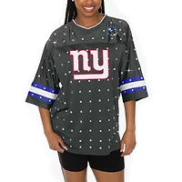 T-shirt à col en V jersey rayures sportives et strass pour femme Gameday Couture Anthracite New York Giants Kickoff Time