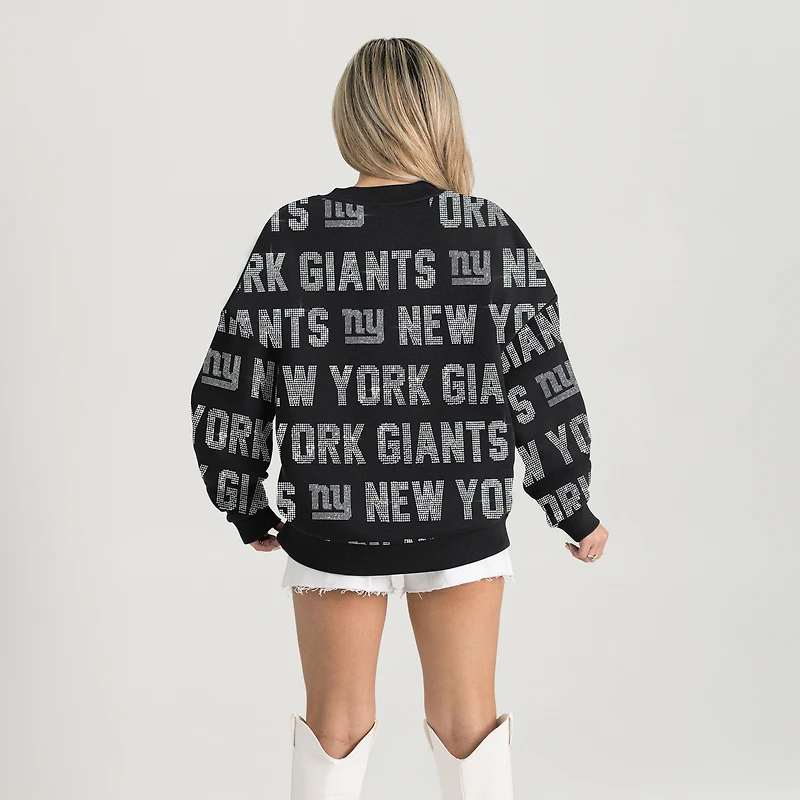 Women's Gameday Couture Black New York Giants Oversized Hype Era Rhinestone Text Sweatshirt