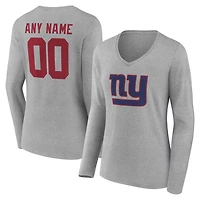 Women's New York Giants Team Authentic Personalized Name & Number Long Sleeve V-Neck T-Shirt