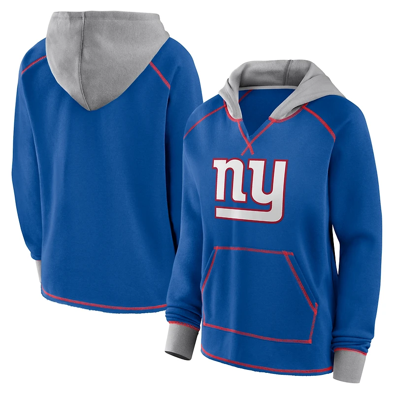 Sweat à capuche col en V et logo Athletic Royal New York Giants Boom Fleece pour femme