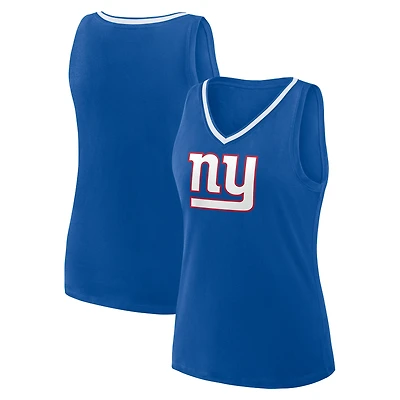 Débardeur à col en V avec logo Athletic Royal New York Giants Stellar Win pour femme