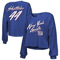 T-shirt à manches longues pour femme Majestic Threads Cam Skattebo Royal New York Giants avec nom et numéro en écriture cursive