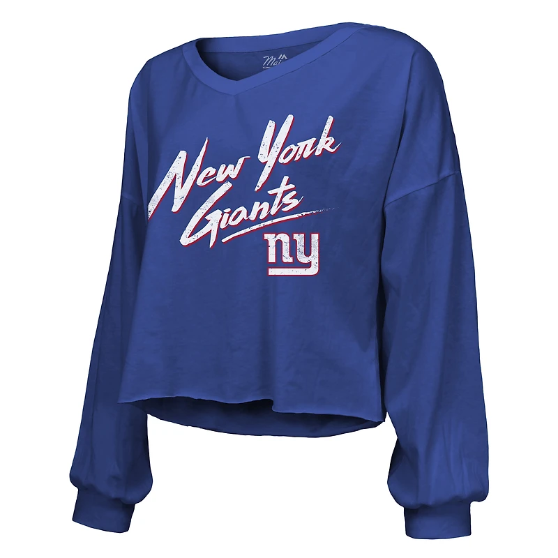 Women's Majestic Threads Cam Skattebo Royal New York Giants Script Name & Number Long Sleeve T-Shirt