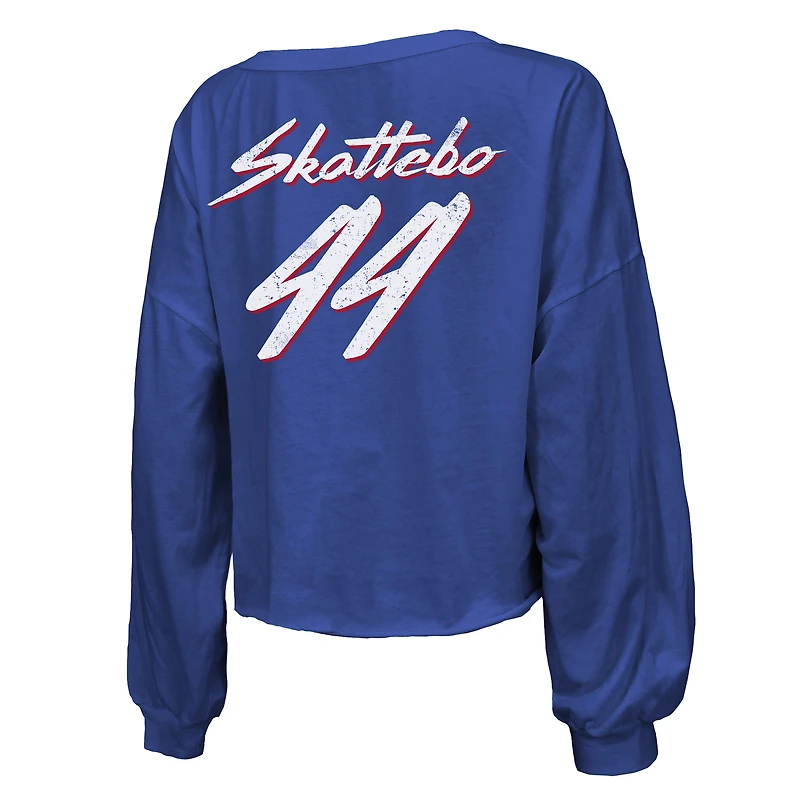 Women's Majestic Threads Cam Skattebo Royal New York Giants Script Name & Number Long Sleeve T-Shirt