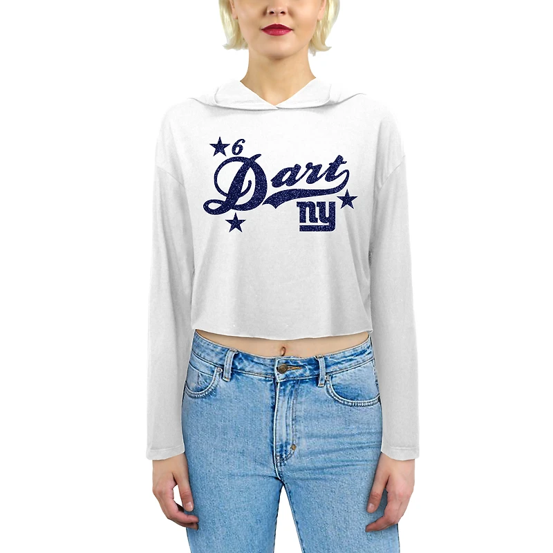 Women's Majestic Threads Jaxson Dart White New York Giants Glitter Wordmark Hoodie