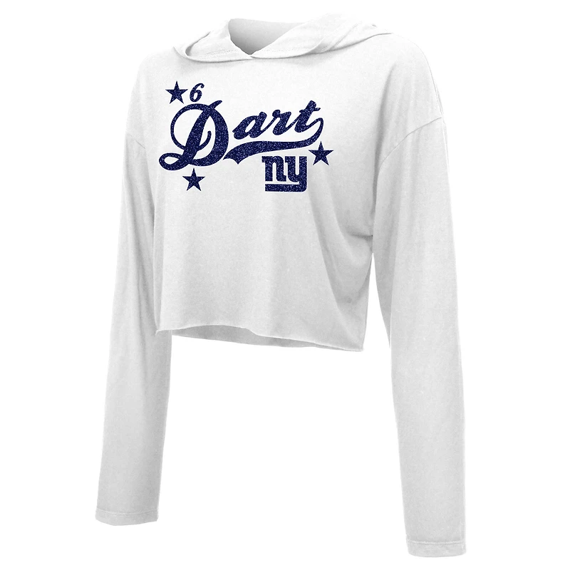 Women's Majestic Threads Jaxson Dart White New York Giants Glitter Wordmark Hoodie