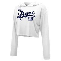 Women's Majestic Threads Jaxson Dart White New York Giants Glitter Wordmark Hoodie