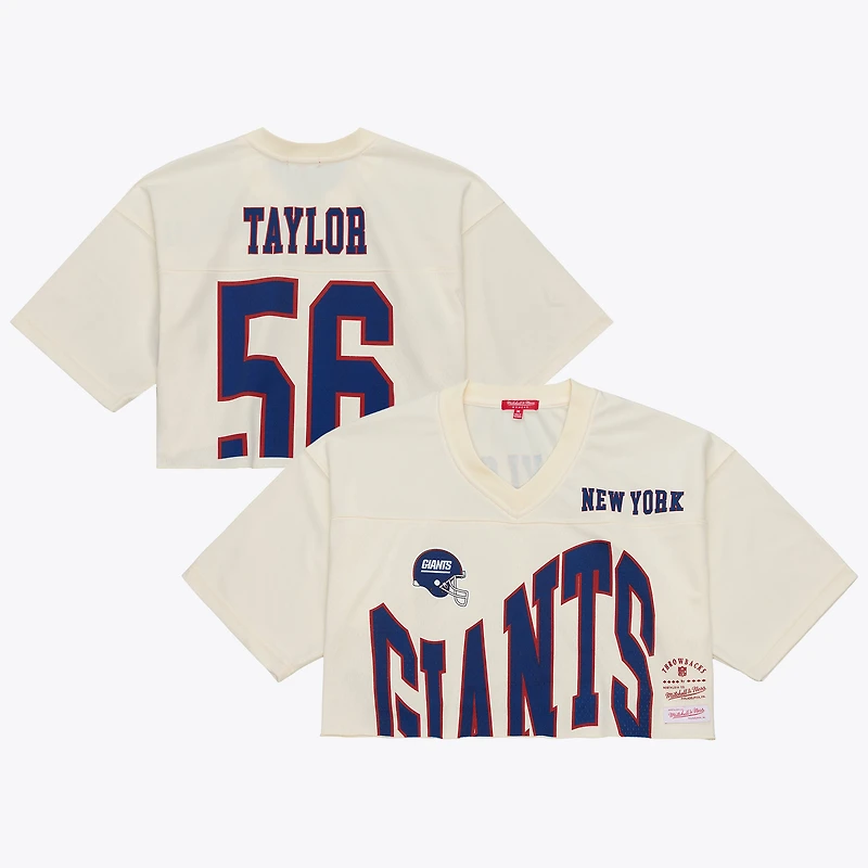 Maillot court Mitchell & Ness pour femme, couleur crème, commémorant Lawrence Taylor, joueur retraité des Giants de New York.