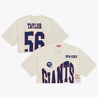 Maillot court Mitchell & Ness pour femme, couleur crème, commémorant Lawrence Taylor, joueur retraité des Giants de New York.