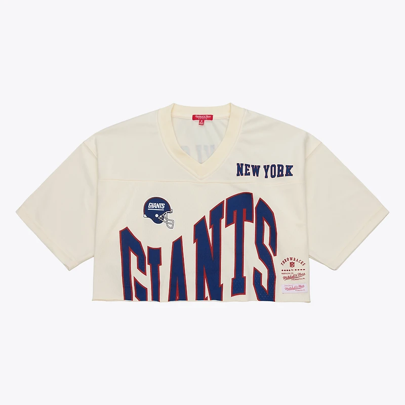 Women's Mitchell & Ness Lawrence Taylor Cream New York Giants Retired Player Cropped Fashion Jersey
