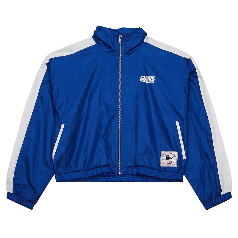 Women's Mitchell & Ness Royal New York Giants Nylon Cropped Full-Zip Jacket