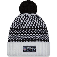 Bonnet en tricot à pompon à revers NFL Crucial Catch New Era pour femme, noir/blanc, New York Giants 2023