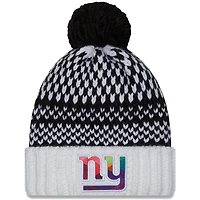 Bonnet en tricot à pompon à revers NFL Crucial Catch New Era pour femme, noir/blanc, New York Giants 2023