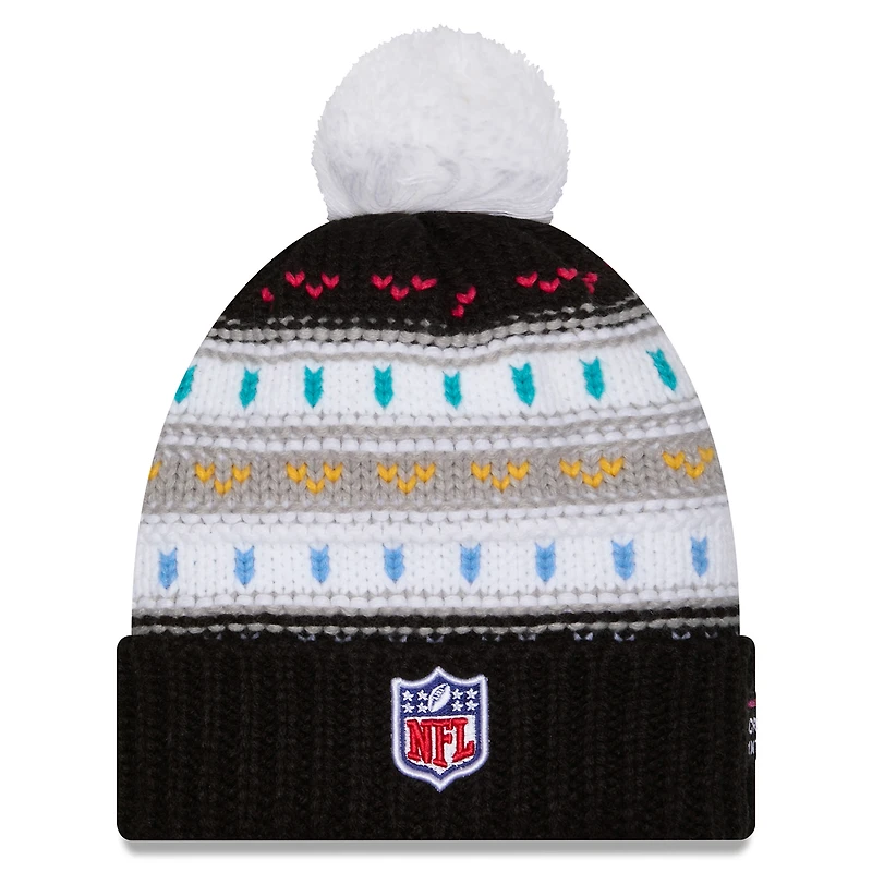 Bonnet à revers et pompon NFL Crucial Catch 2025 New Era pour femme, noir