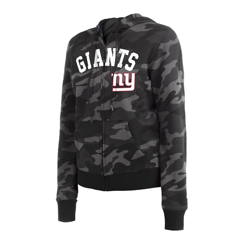Sweat à capuche zippé noir et camouflage New York Giants Era pour femme