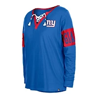 T-shirt à manches longues et col cranté New York Giants pour femme Era bleu