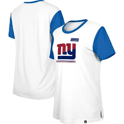 Women's New Era White/Royal York Giants Third Down Colorblock T-Shirt