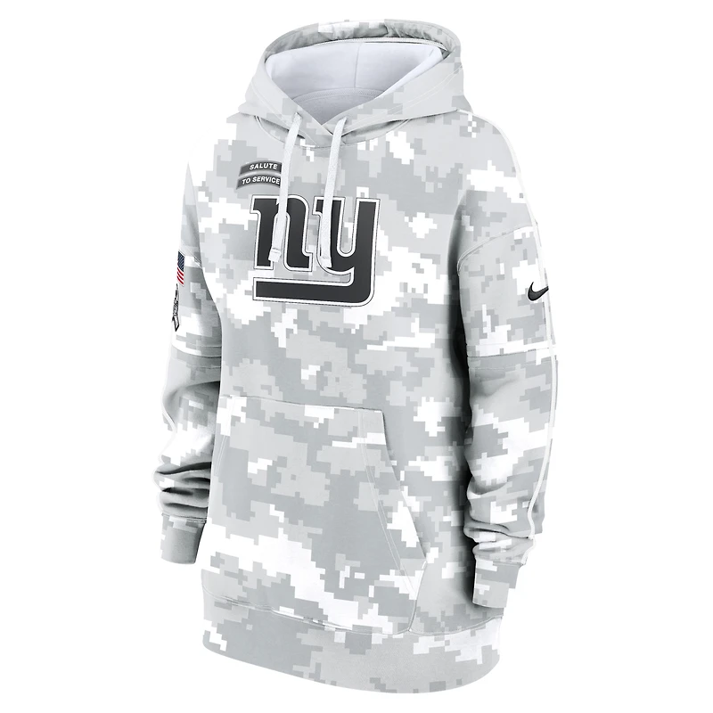 Women's Nike Arctic Camo New York Giants 2024 Salute To Service Club Fleece Oversized Pullover Hoodie