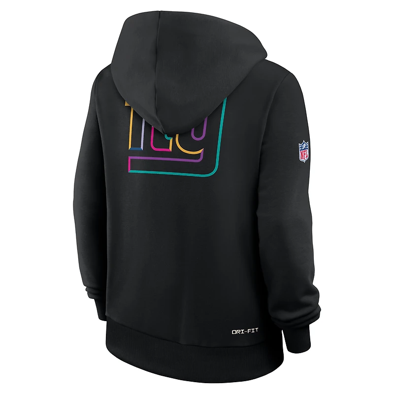 Sweat à capuche Nike noir Dri-FIT NFL Crucial Catch Sideline pour femme, édition spéciale New York Giants 2025
