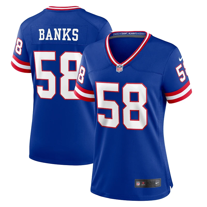 Maillot de match classique joueur retraité Nike Carl Banks Royal New York Giants pour femme
