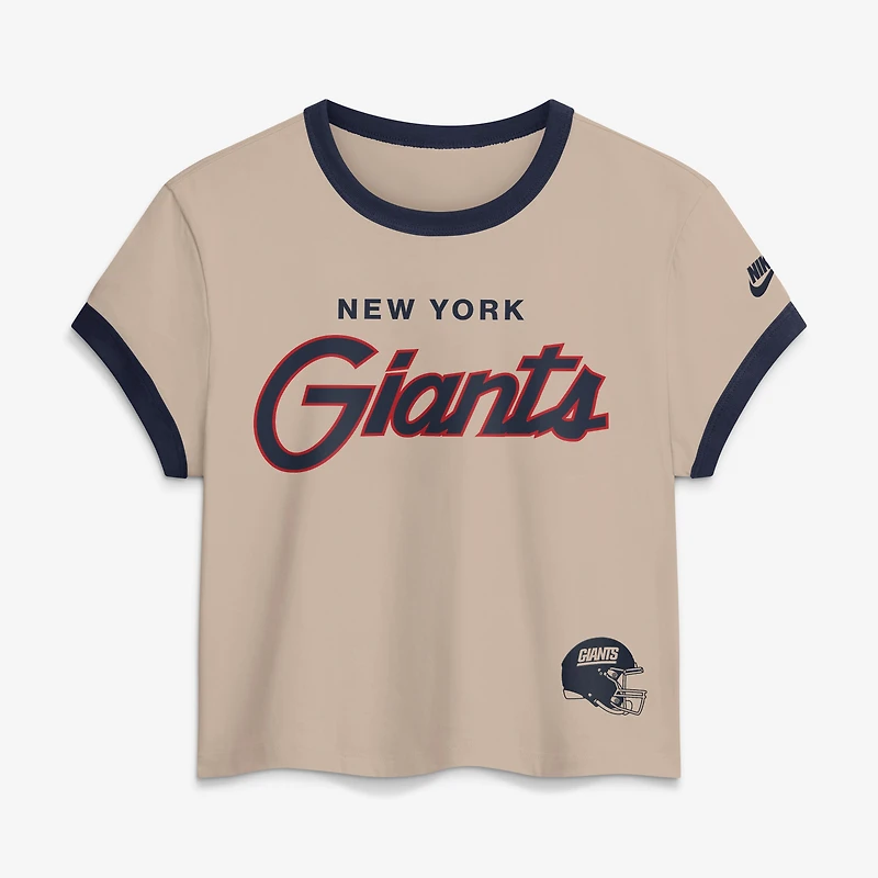 Women's Nike Cream New York Giants Rewind Ringer Mod Cropped T-Shirt