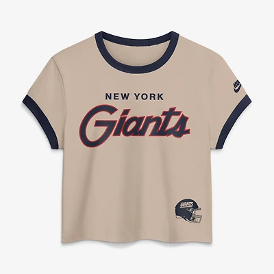 Women's Nike Cream New York Giants Rewind Ringer Mod Cropped T-Shirt